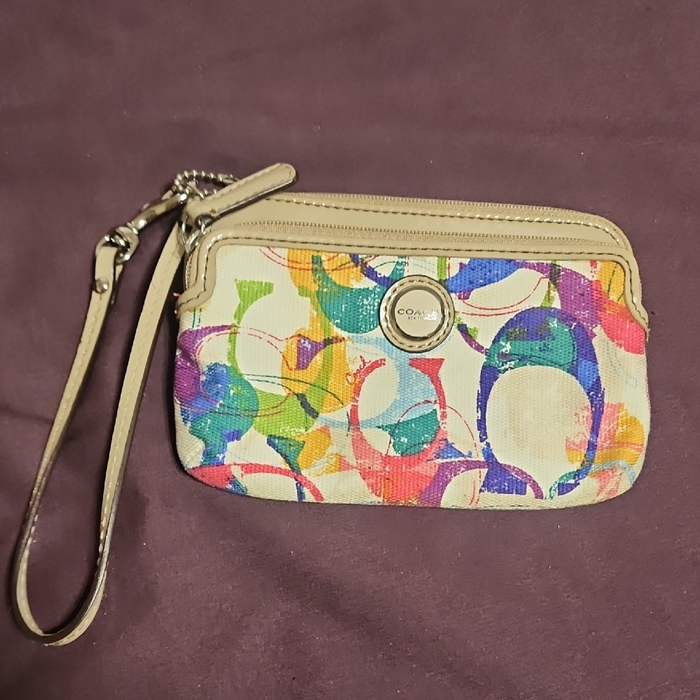 Coach Poppy Colorful Patterned Wristlet